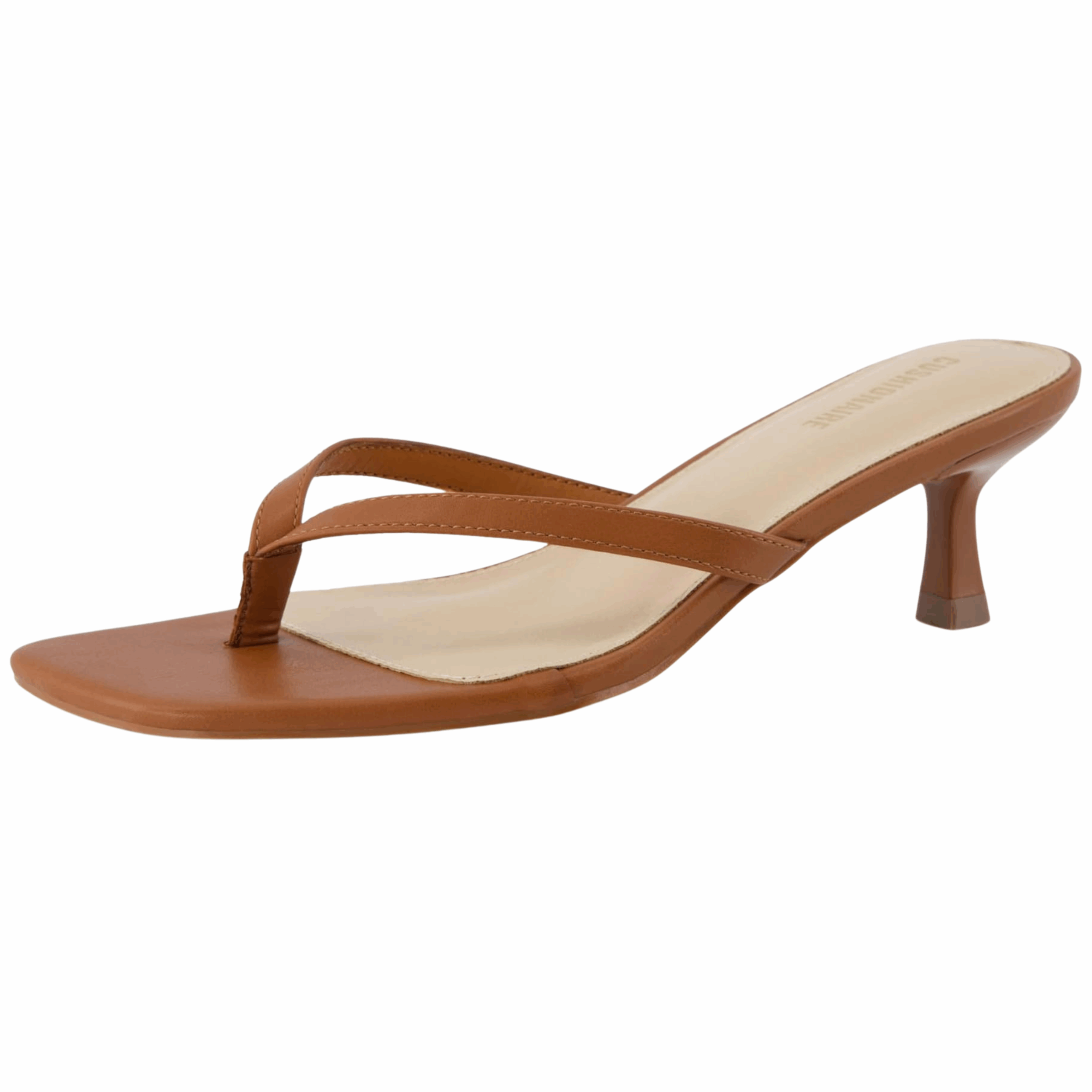 Amazon brown leather flip flop sandal with kitten heel