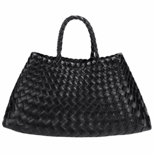 Black leather woven tote bag