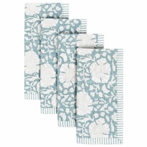 Blue and white patterned linen napkins
