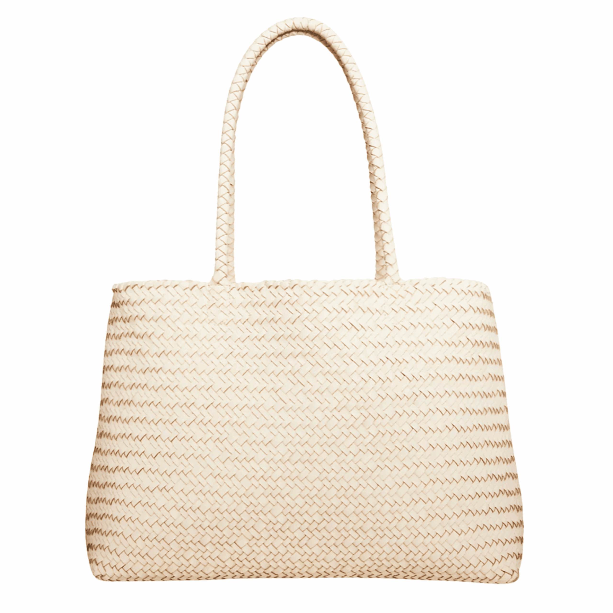 cream woven leather tote