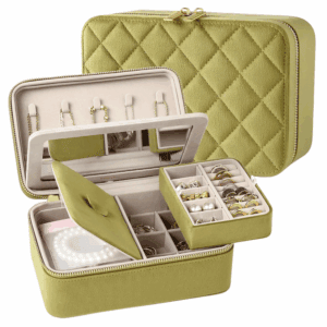 Green velour travel jewelry case box