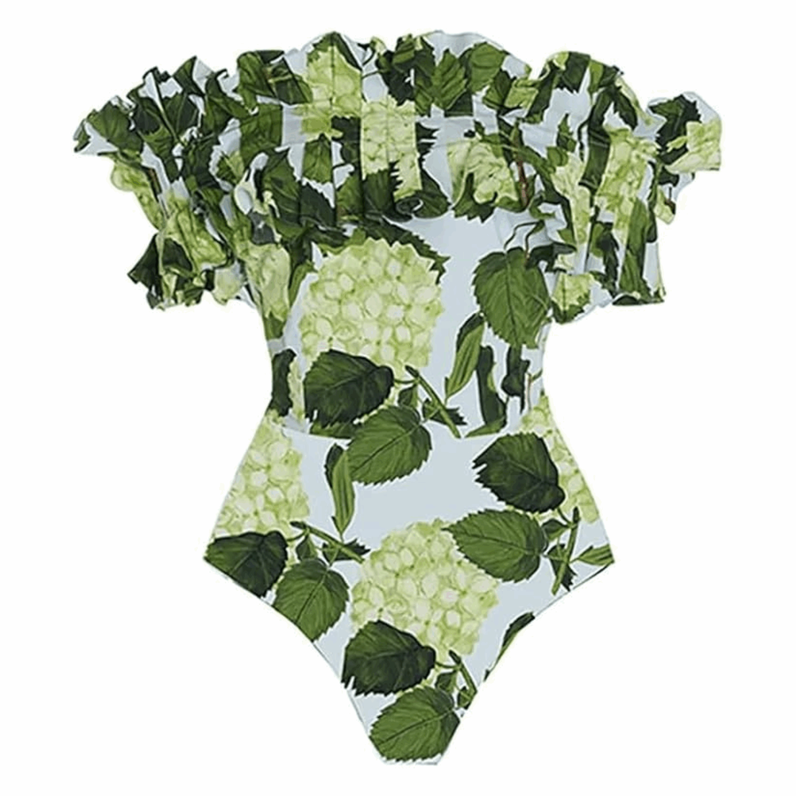 Green off the shoulder floral swimsuit