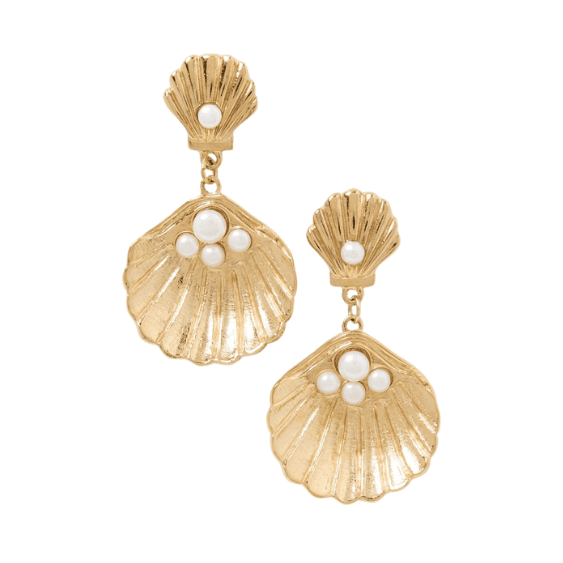 Mayalar gold seashell earrings with pearl