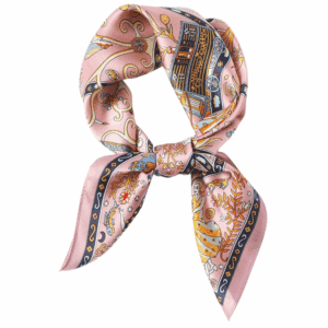 Pink and blue patterned silk scarf