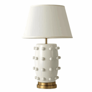 White lamp with ceramic ball detail and gold accents