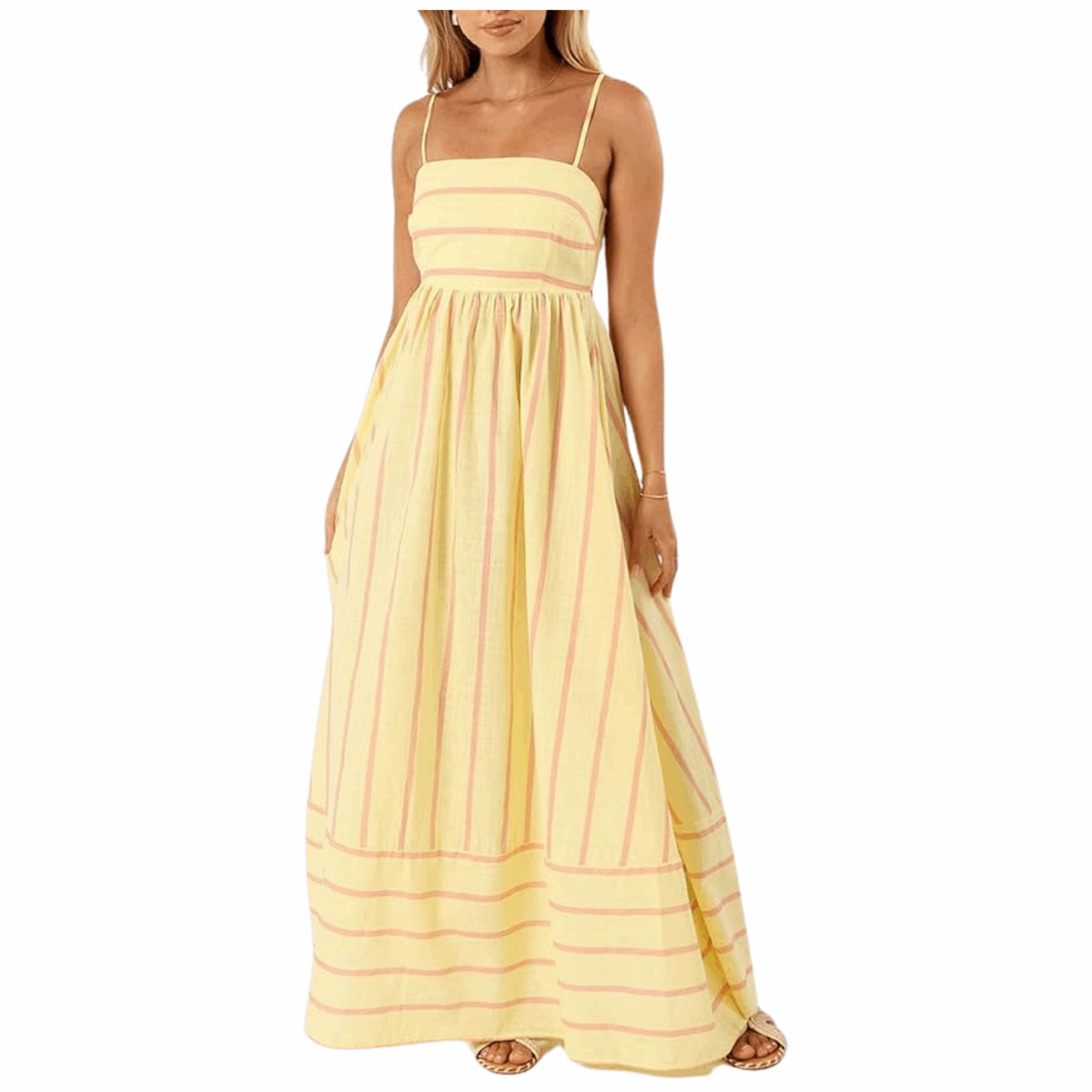 Amazon yellow and pink striped long sundress
