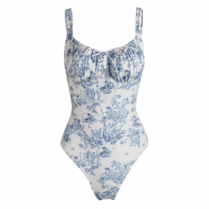 Burlook blue and white toile one piece swimsuit for women