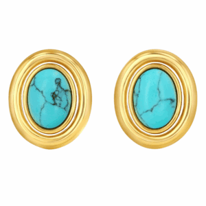 Gold and turquoise oval stud statement earrings