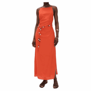 Seven wonders orange linen dress with beaded tie waist