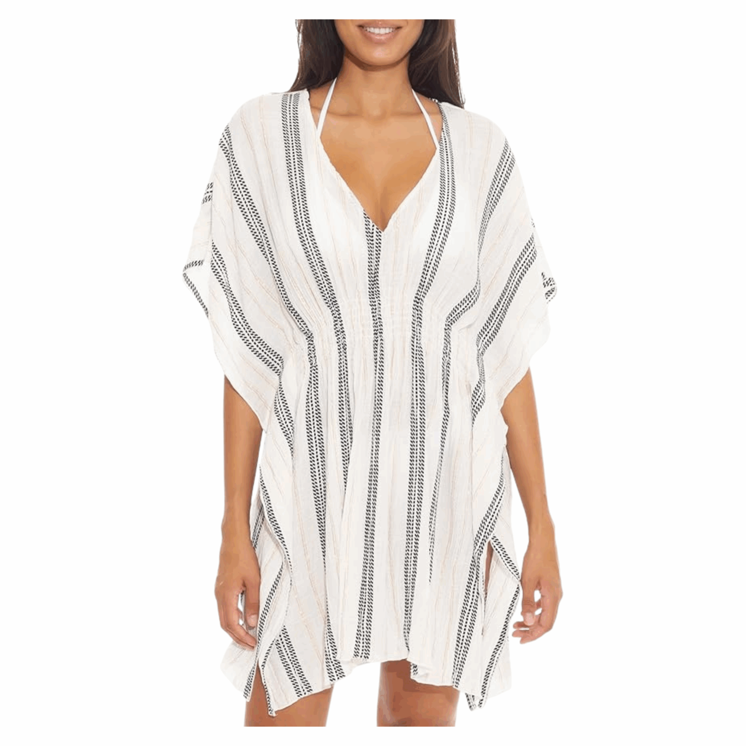 Becca swimsuit coverup cream and navy stripe