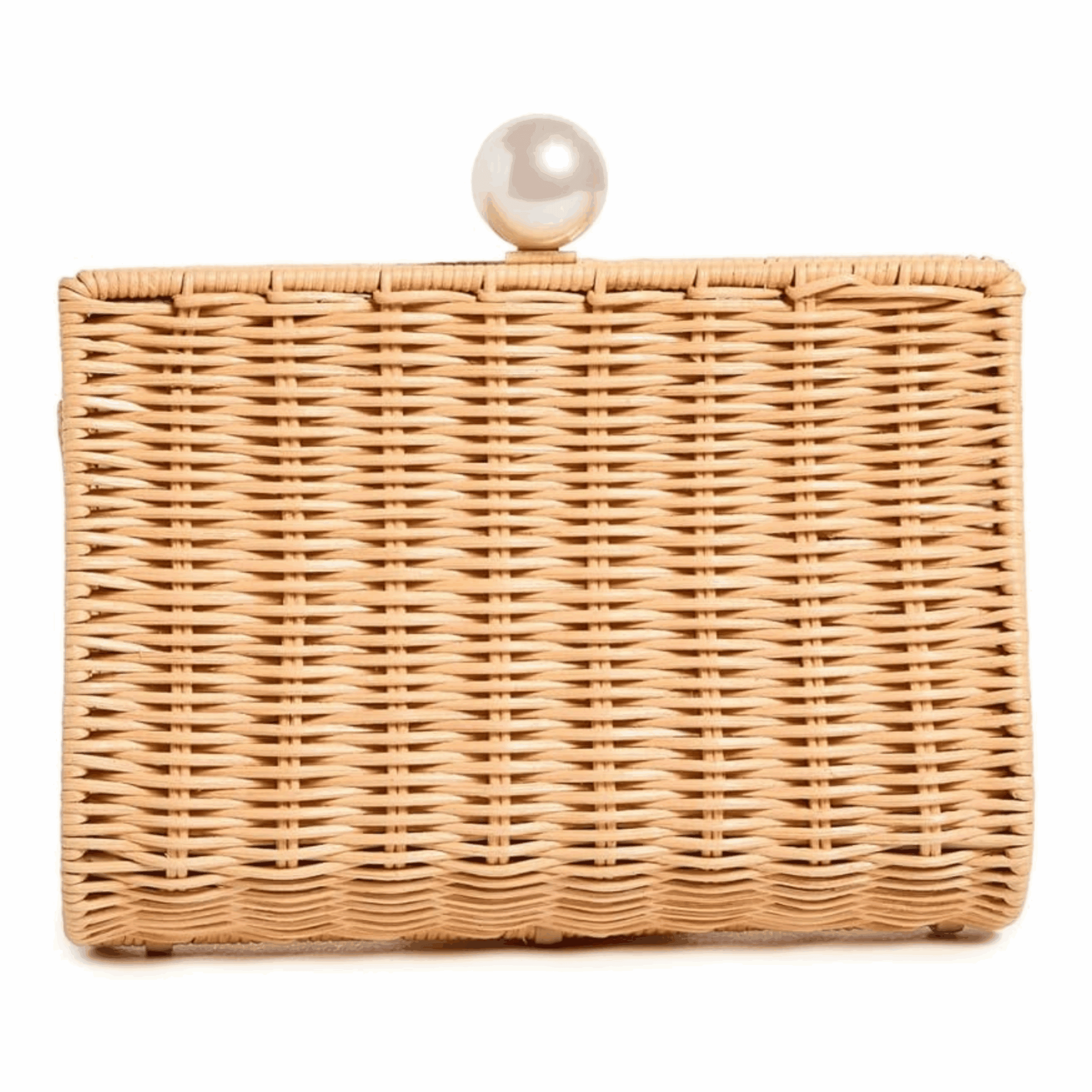 Woven rattan clutch with pearl clasp