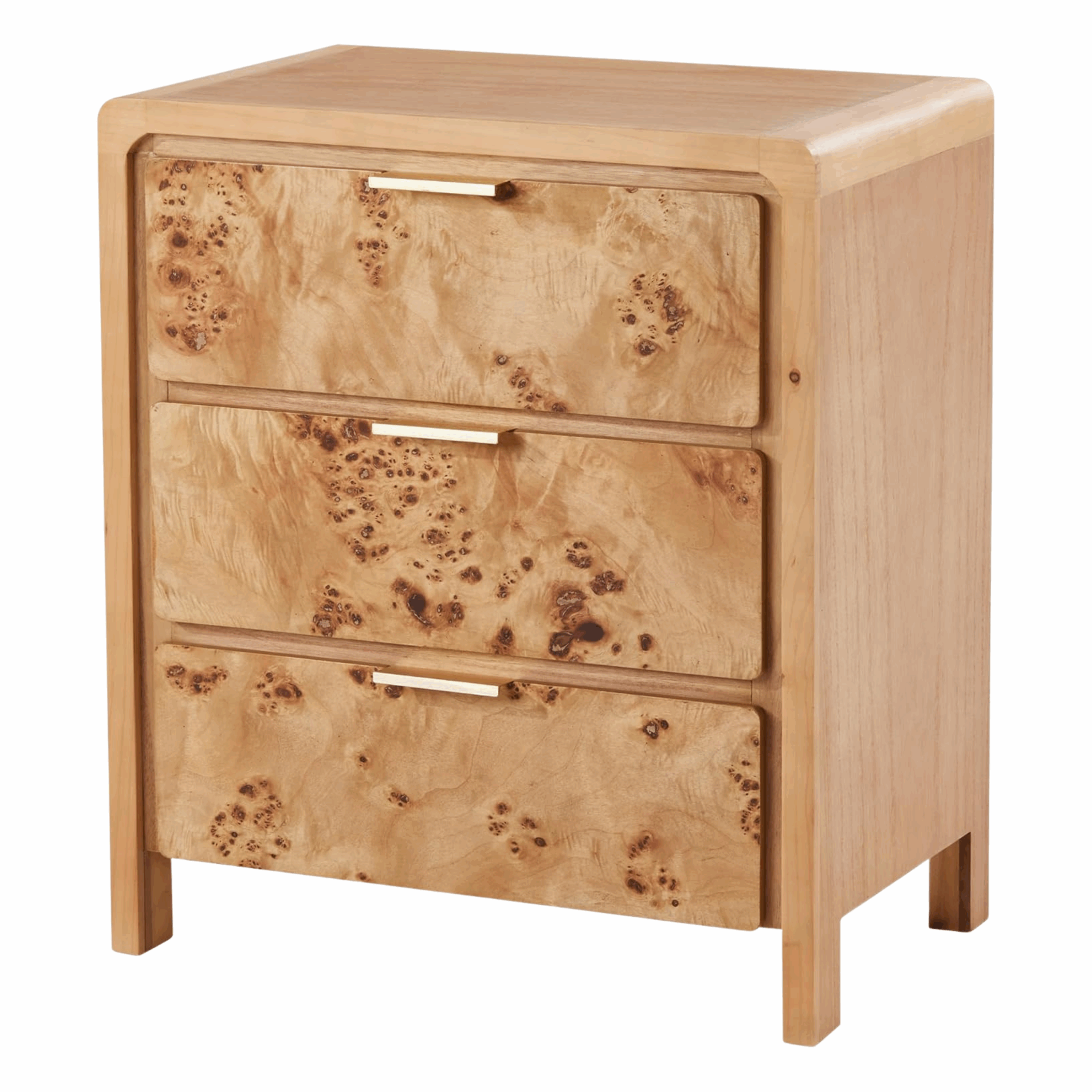 Burlwood set of two nightstand side table