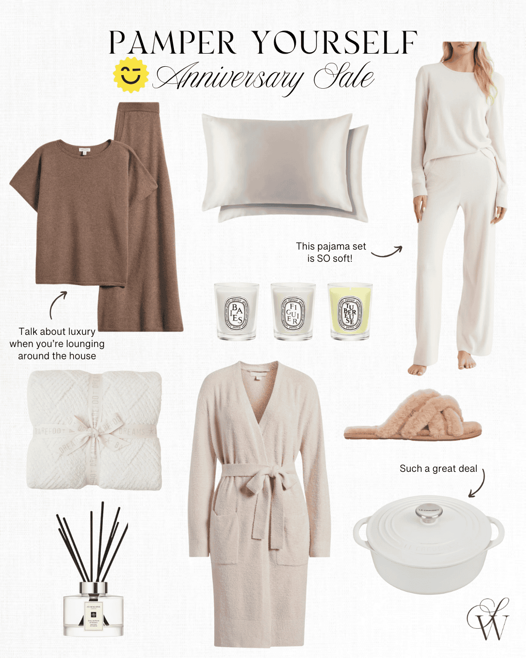 nordstrom anniversary sale pamper yourself barefoot dreams robe ugh slippers silk pillowcase cashmere set barefoot dreams blanket jo malone diffuser le creuset pot